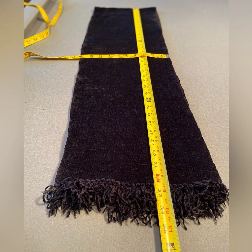 Black Chenille scarf, Unisex, fringe, 10” x‎ 70”